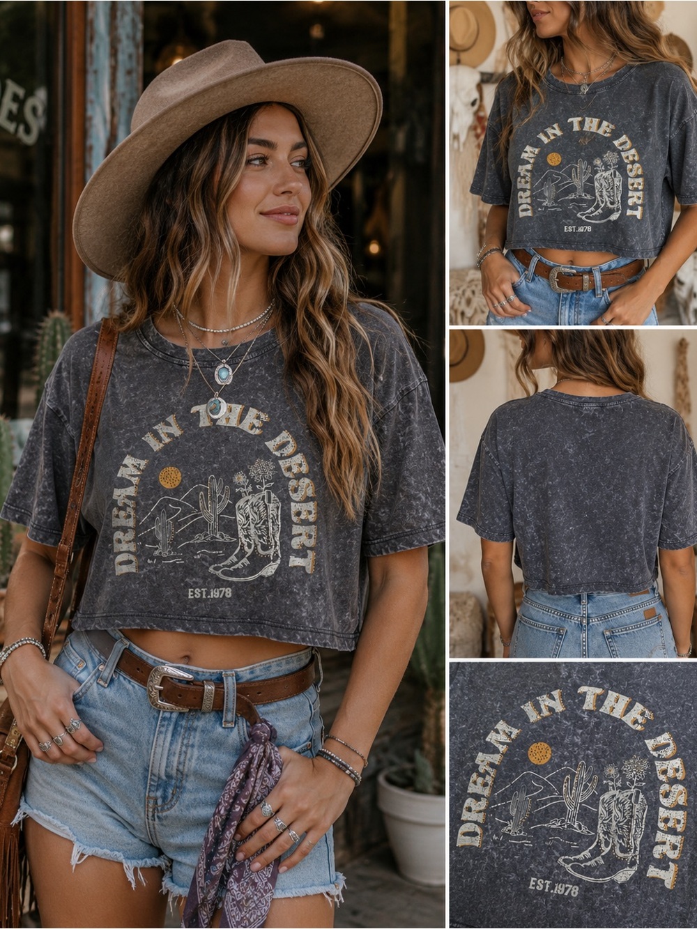 Ultra Flirt Dream in the Desert Cropped Graphic Tee XL Acid Wash